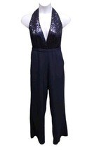 Lulus Womens Large Navy Blue Jumpsuit Sequin Halter Neck Cocktail Party ... - $26.72