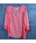 Dressbarn Blouse Top In Bloom V-Neck 3/4 Sleeve Geometric Print Coral 3X... - €23,99 EUR