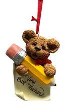 Very Best Teacher Christmas Tree Ornament Vintage Bear with Pencil 4.5 Inch Gift - £11.67 GBP
