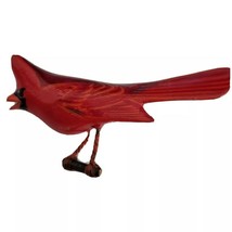 Japanese Wooden Red Cardinal Bird Brooch Wood Pin Takahashi Style Signed - £36.53 GBP