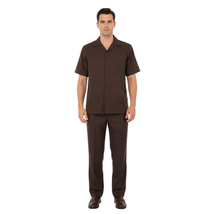 Men 2pc Walking Leisure Suit Short Sleeves By DREAMS 256-02 Solid Brown image 4