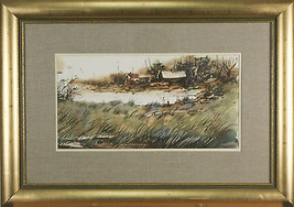 Asterio Pascolini Landscape Fall 1966 Signed Watercolor Painting 20&quot;x28 1/2&quot; - £623.09 GBP