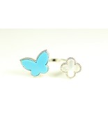Turquoise Butterfly and Mother of Pearl Quatrefoil Ring - £44.07 GBP