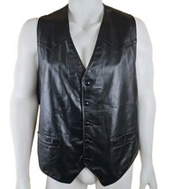 Lariat Western Leather Vest Mens Sz 52 Black Button Biker Waistcoat USA ... - $39.18
