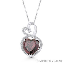 Double-Heart Simulated Alexandrite Cubic Zirconia Crystal 14k White Gold Pendant - £139.66 GBP+