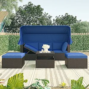 Merax Outdoor Patio Rectangle Daybed with Retractable Canopy, Wicker Fur... - $1,309.99