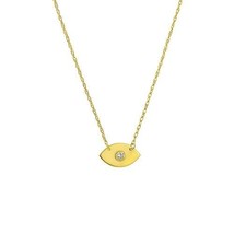 14K Solid Real Yellow Gold Mini Evil Eye Diamond Dainty Necklace - 16&quot;-18&quot; - £170.74 GBP