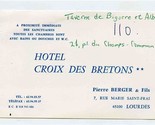 Hotel Croix Des Bretons Advertising Card Lourdes France - £7.74 GBP