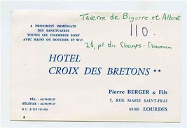Hotel Croix Des Bretons Advertising Card Lourdes France - $9.90