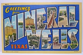 Greetings From Mineral Wells Texas Big Large Letter Linen Postcard Curt ... - £11.14 GBP
