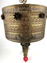 Vintage Ceiling Hanging Pierced Brass Swag Lamp Light Fixture Hollywood Regency - £200.95 GBP