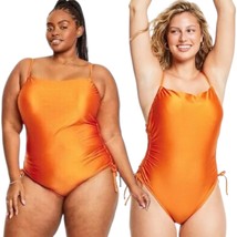 Fe Noel Metallic Orange Side Ruche One-Piece Swimsuit Size 1X - £23.92 GBP