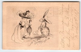 Easter Postcard Big Hat Women Bunny Rabbit Joyous Greetings Undivided Back 1907 - £10.51 GBP