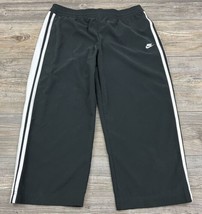 Nike Women&#39;s Cropped Athletic Pants Black With White Stripe Polyester Sz. Medium - £16.42 GBP