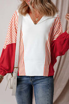 White Striped Color Block Collared V Neck Oversized Sweatshirt - £22.85 GBP