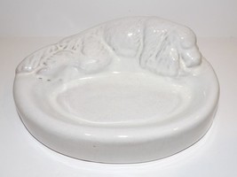 Vintage Htf Frankoma Pottery #402 White Sleeping Cocker Spaniel Dog Ashtray - £158.26 GBP