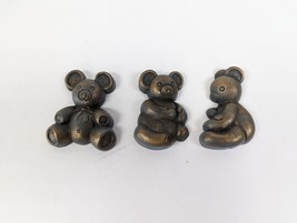 Homco 2 1/2&quot; Teddy Bear Wall Plaques 3 Piece Blue &amp; Gold Antiqued Finish #7505 - $9.96