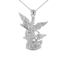 14K Solid White Gold St Michael The Archangel Pendant Necklace - £151.60 GBP+
