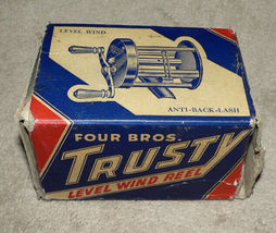 VINTAGE Fishing Reel FOUR BROS TRUSTY #1793 in orig. box polished nickel - £101.63 GBP