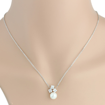 Silver Tone Faux White Sapphire & Pearl Necklace - $23.99