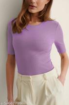 Round Neck Half Sleeve Ribbed Top for Women (purple) - £23.21 GBP