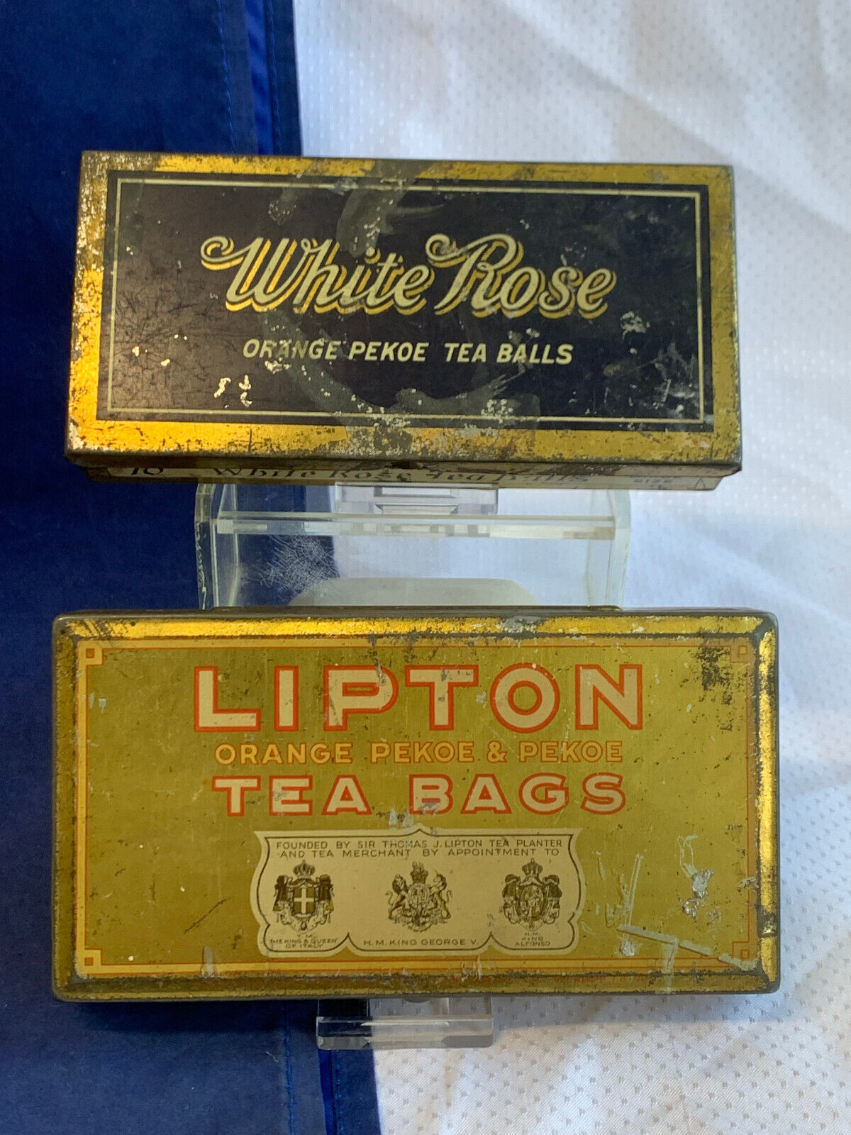 Vtg Box Tin Container Lot White Rose Tea Balls & Lipton Orange Pekoe Tea Bags - $29.65