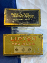 Vtg Box Tin Container Lot White Rose Tea Balls &amp; Lipton Orange Pekoe Tea... - $29.65