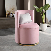 360° Swivel Accent Chair with Storage Function, Velvet Curved Chair - Pink - £177.73 GBP