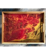 Magenta and Bronze Wood Serving Tray - $173.42 CAD