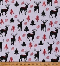 Flannel Deer Pine Trees Christmas Holiday Winter White Fabric by Yard D284.27 - £12.47 GBP
