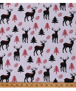 Flannel Deer Pine Trees Christmas Holiday Winter White Fabric by Yard D2... - £12.96 GBP