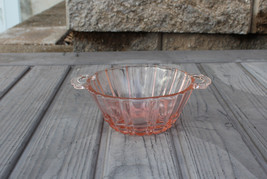 Vintage Pink Depression Glass Ribbed Fluted Double Handled Glass Bowl - $6.99
