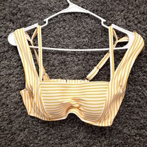Shade &amp; Shore Bikini Top Women 34B Yellow Stripe Cold Shoulder Beach Swi... - $10.68