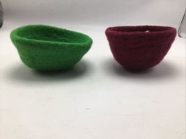 Wool Bowl Felt Woven Set of 2 Small Green Burgundy Ganesh Himal Hand Mad... - £21.92 GBP