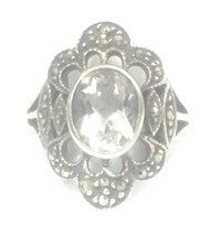 Vintage Marcasite Ring Art Deco Vintage Filigree Sterling Silver Size 6.75 - £30.95 GBP