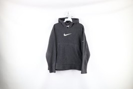 Vtg 90s Nike Mens Small Spell Out Travis Scott Center Swoosh Fleece Hoodie Gray - £79.09 GBP