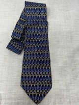 Vintage Gucci Made In Italy Mens Blue Gold Neck Tie Silk All Over Print - $44.54