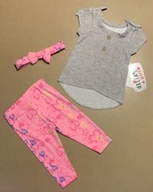 DELIA&#39;S GIRL Baby Girl Blouse, Pants &amp; Headband Pink Hearts 0-3 Months 3... - $284.91 MXN