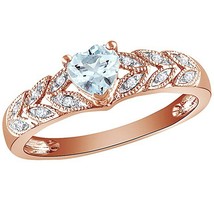 Sterling Silver Heart Cut Simulated Aquamarine &amp; Diamond Promise Ring - £137.42 GBP