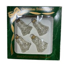 Vtg Bradford Christmas Trimmeries Hand Decorated Glass Ornaments Set 4 Frosted - £9.41 GBP