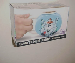 Big Mouth Toys Something&#39;s Fishy Fishbowl Ceramic Blue White Cat Mug New - £9.73 GBP