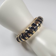 Joan Rivers gold tone Bangle Hinge Bracelet Black stripes Animal Print  - $30.84