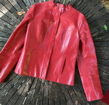 RARE Red Kenneth Cole Black Label Leather Jacket Motorcycle Moto Sexy Coat - $303.88