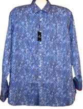 Bugatchi Men&#39;s Blue White Geometr Cotton Button Up Shirt Size XL - £87.77 GBP