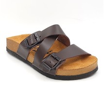 Moosefield Women Double Strap Footbed Slide Sandals Size US 6 Brown Leather - £18.20 GBP