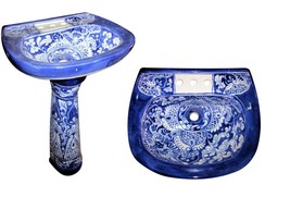 Mexican Talavera Pedestal Sink Handcrafted Ceramic - Acapulco Azul - - $899.00