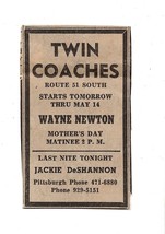 VINTAGE 1970 Wayne Newton Twin Coaches Pittsburgh Newspaper Advertisement - $14.84