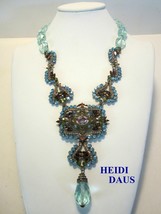 HEIDI DAUS Haute Couture Art Deco Swarovski Blue Crystal &amp; Rhinestone Ne... - $254.00