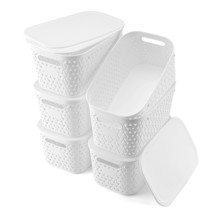 Plastic Storage Bins With Lids 6 Packs,Woven Stackable Bins Basket Pantry Decora - $50.99