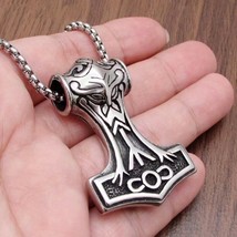 Silver Gold Viking Thors Hammer Mjolnir Pendant Necklace Men&#39;s Jewelry C... - £7.02 GBP